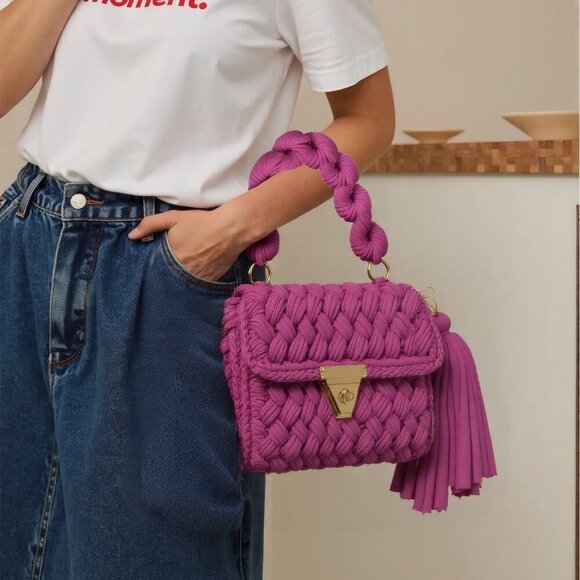 Handmade Pink Crochet Clutch Purse with Removable Tassel - Eco-Friendly Design - Picture 5 of 6